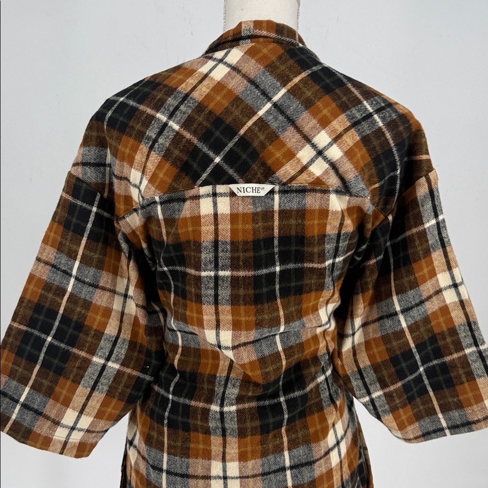 NICHE ST. plaid check boxy wrap short sleeve kimono robe shirt size S - Picture 5 of 9